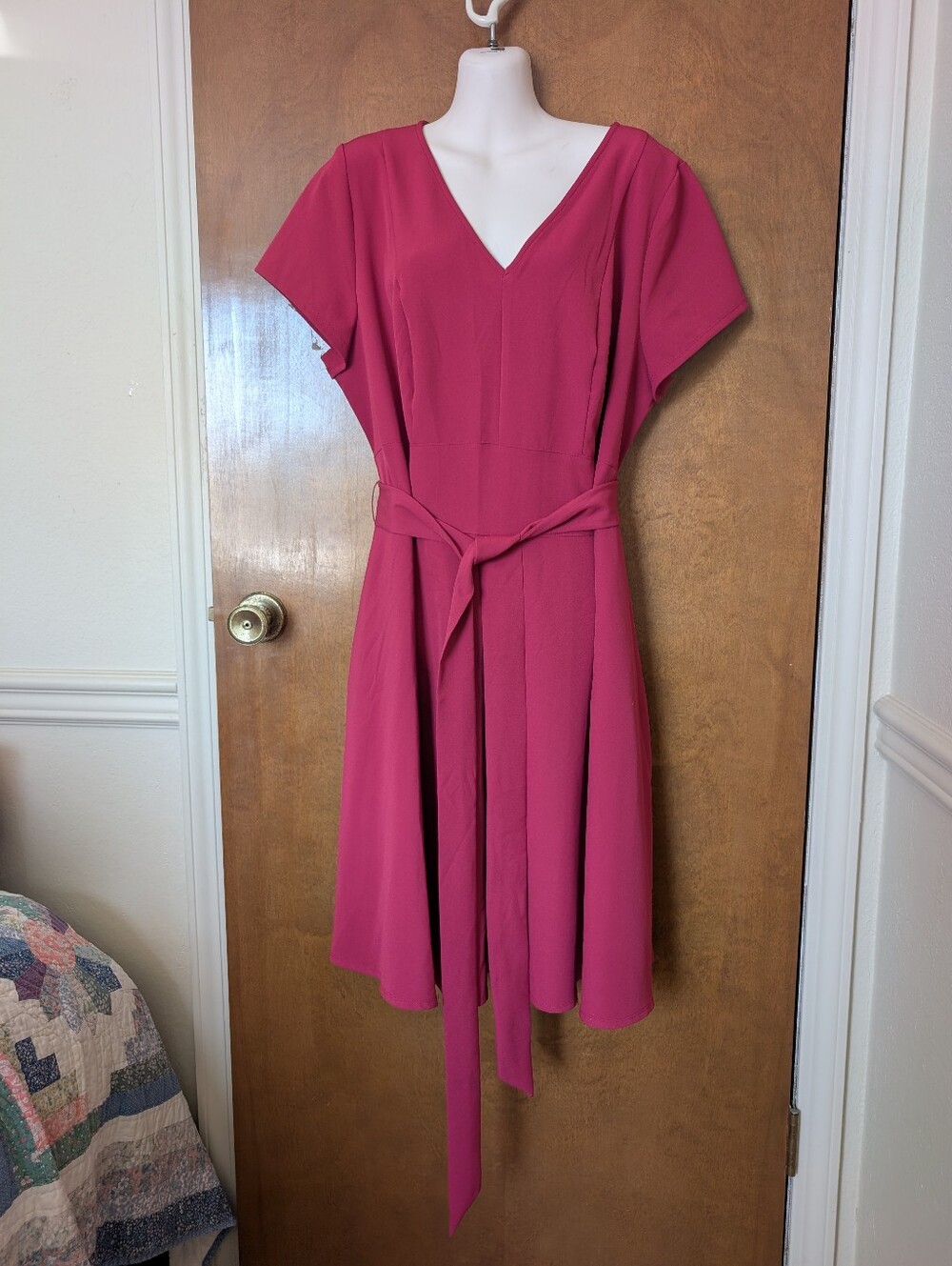 Lane Bryant Pink Fuchsia Raspberry Fit and Flare Short Sleeve Dress